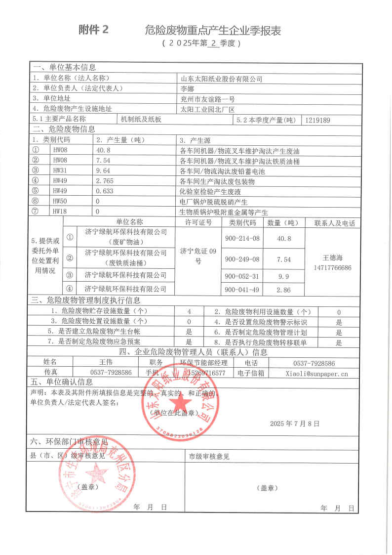2025年麻将胡了2纸业危险废物第二季度报表.jpg